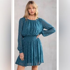 Lovestitch Teal Breakaway Chiffon long sleeve mini dress